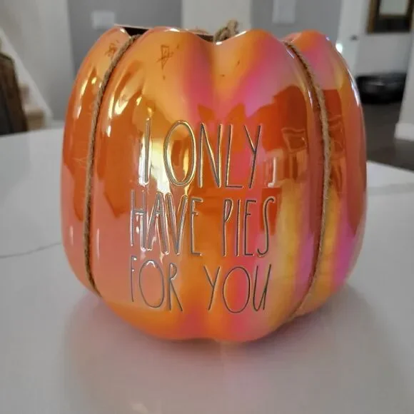 Rae Dunn Iridescent Orange Pumpkin I only have pies for you planter NEW - Picture 1 of 6